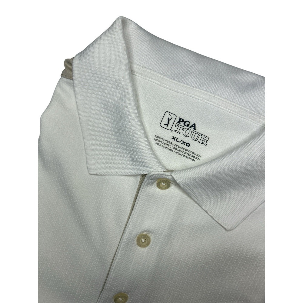 PGA Tour‎ Men's XL Golf Polo White w/ Sandstone Trim